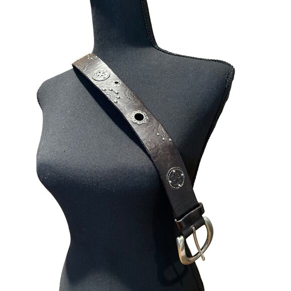 Women's Brown Leather Belt with Embellishments and silver Hardware, Small, EUC - Picture 1 of 4